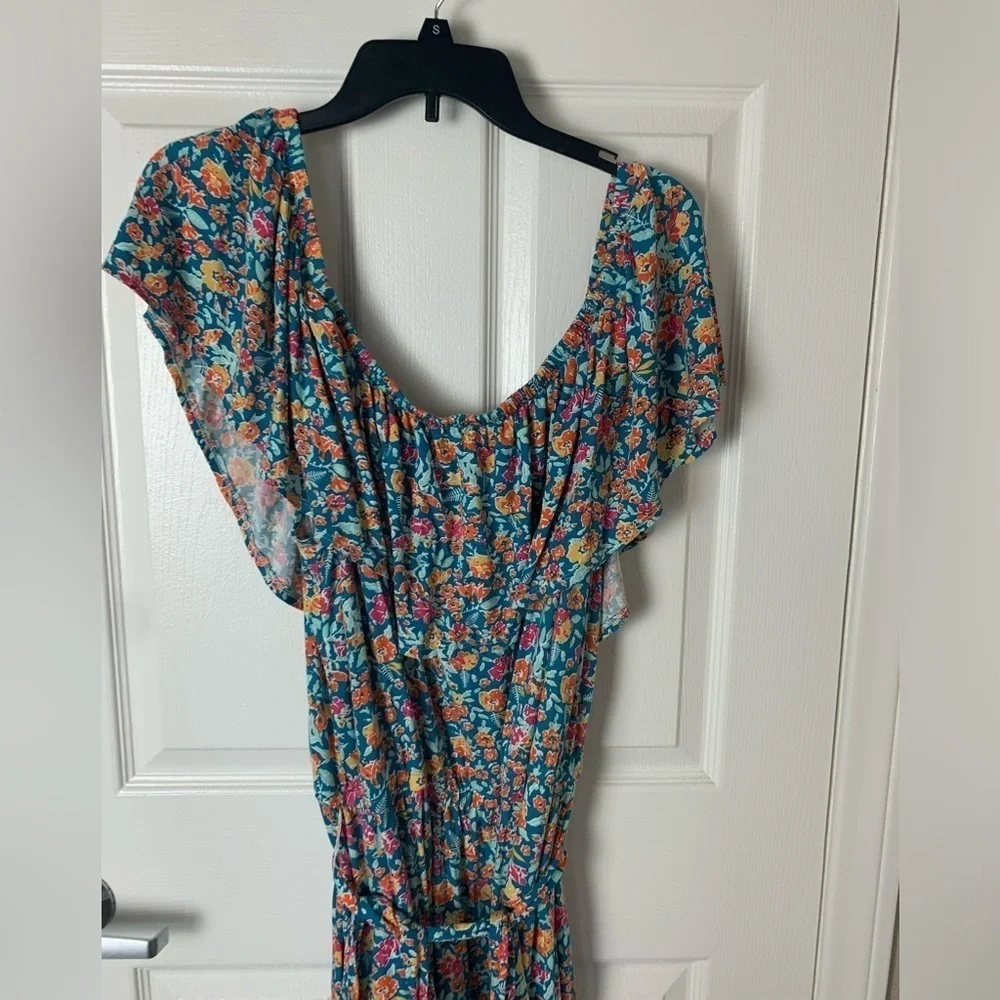 New Lane Bryant Convertible Off the Shoulder Maxi Dress Floral Blue Orange 18-20 - Picture 13 of 14